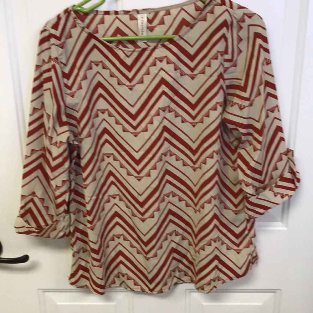 Francesca’s Red and Cream Chevron Long Sleeve Top